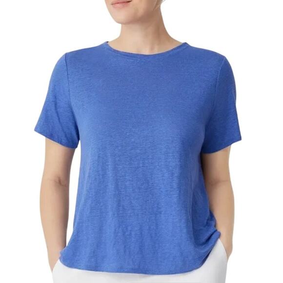 Eileen Fisher Organic Linen Cotton Womens Crewneck T-Shirt Blue Star Womens L - Picture 1 of 10